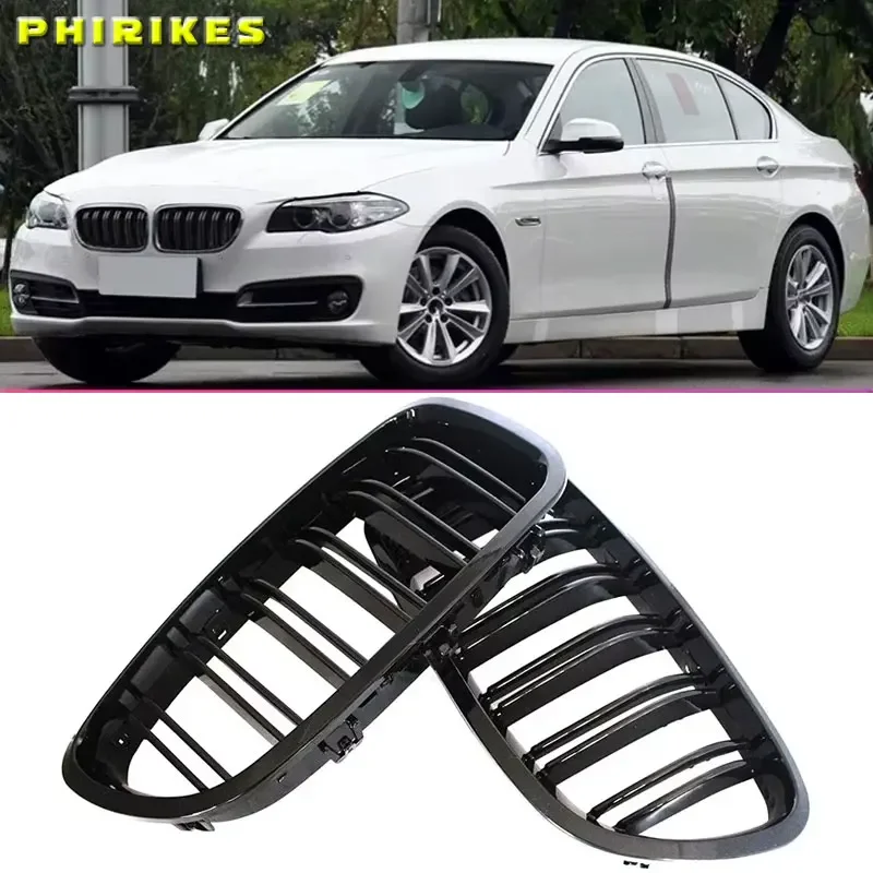 Glänzend schwarzer Frontnier-Doppellatten-Grill für BMW 5er F10 F11 F18 2010–2017 Dual Line Racing Grills