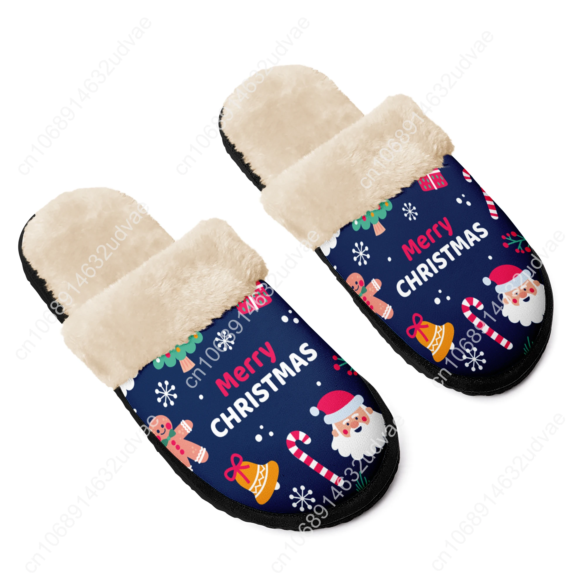 Dropshipping Print On Demand Custom Fur Slippers Christmas Xmas Design