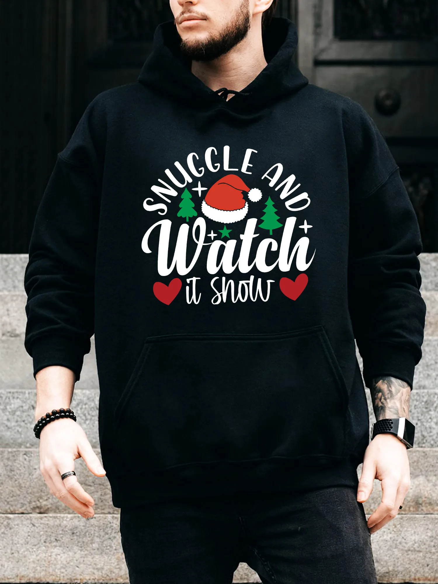 

Мужская толстовка на шнурке Snuggle and Watch Is Snow — повседневный удобный черный пуловер, осенне-зимняя толстовка с капюшоном