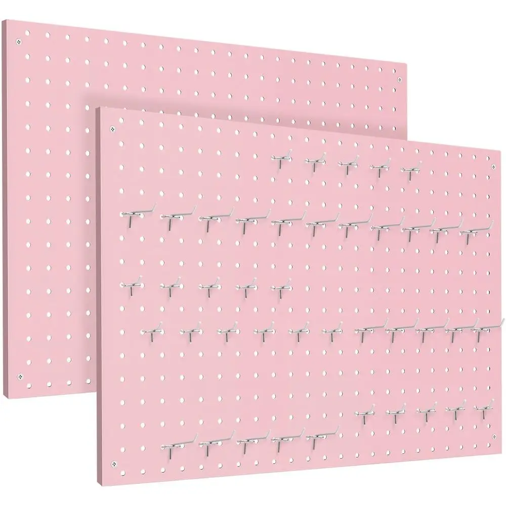 

Двойной набор металлических перфорированных панелей, розовый настенный органайзер с крючками, идеально подходит для дома, гаража, офиса, хранения на кухне, 24×16