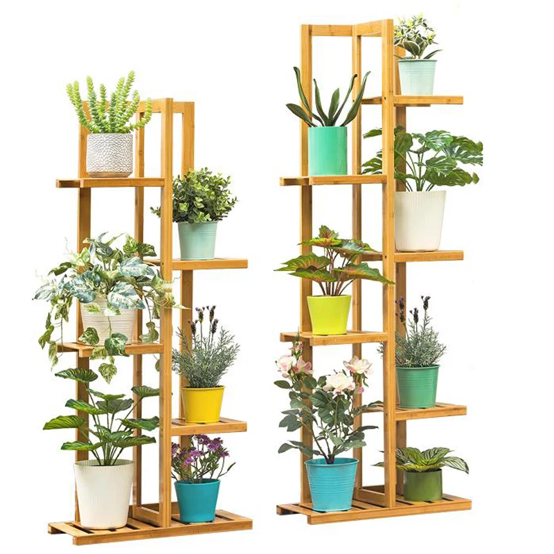 Bamboo 5 / 6 Tier Plant Stand Rack Multiple Flower Pot Holder Shelf Indoor Outdoor fioriera Display scaffalature per Patio