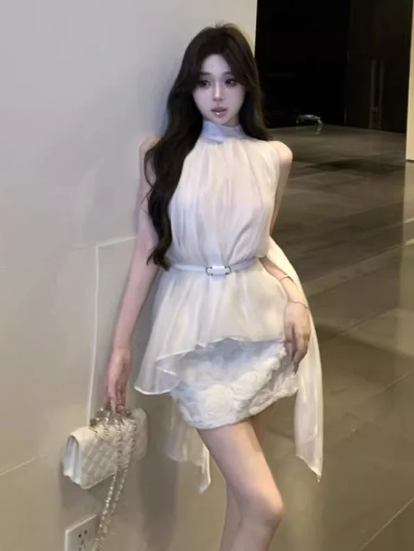 

Elegant Sleeveless Top And Skirt Set High Waist Skirt Wrap around Design Summer Fashion Trend Women's Two Piece Outfit