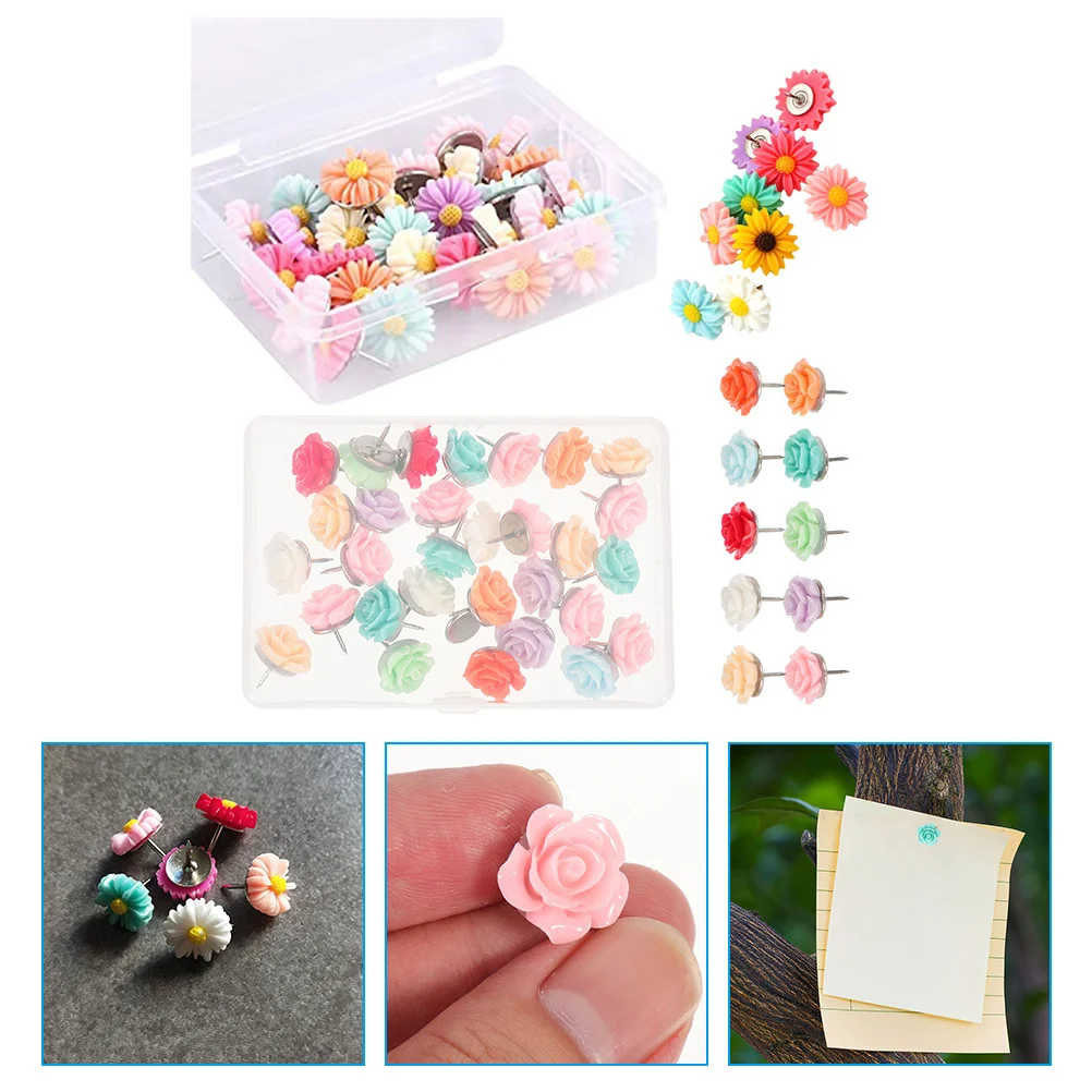 

60Pcs Resin Pushpins Flower Decorative Thumb Tacks for Bulletin Board Photos Wall Maps Office Use Thumb Tack Cute Push Pins