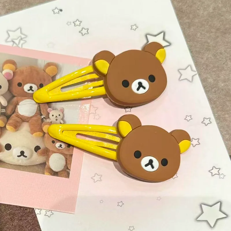 2 uds lindo Rilakkuma horquilla dibujos animados Anime Clip de pelo para flequillo dulce chica Bb Clip sombreros estudiante pareja Festival regalo de cumpleaños