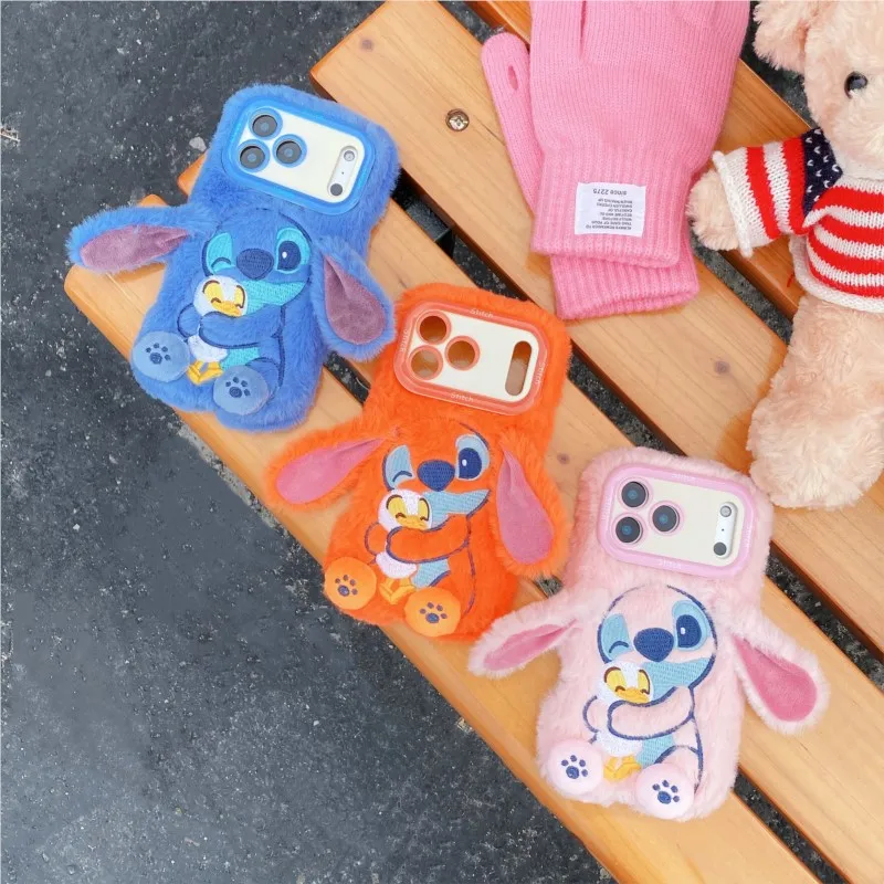 Cute cartoon Stitch Fluffy Fur Case For Samsung Galaxy S25 2