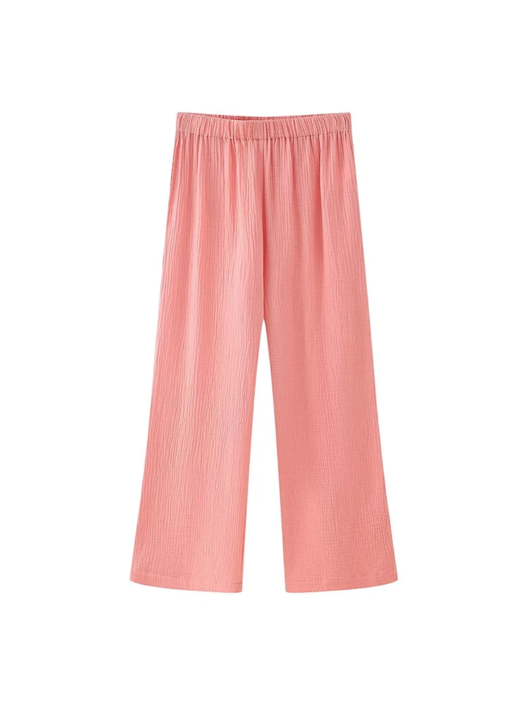 

Willshela Women Fashion Pink Pleated Straight Pants Vintage High Elastic Waist Full Length Female Chic Lady Trousers