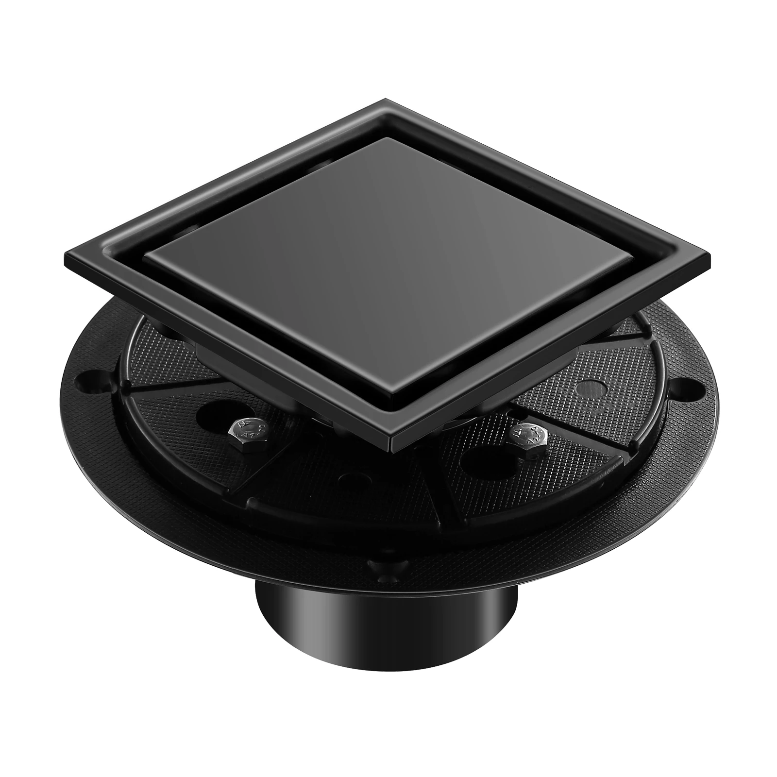 4 Inch Square Shower Floor Drain, Floor Drain with Flange Reversible 2-in-1 Cover Tile Insert Grate Removable Stainless Steel