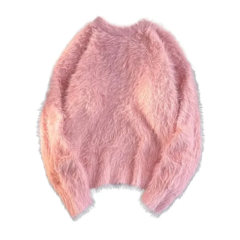 

Soft Waterproof Mink Knitted Sweater Men's Women's Autumn Winter Thick Warm Pullover Loose Solid Versatile Long Sleeved Top