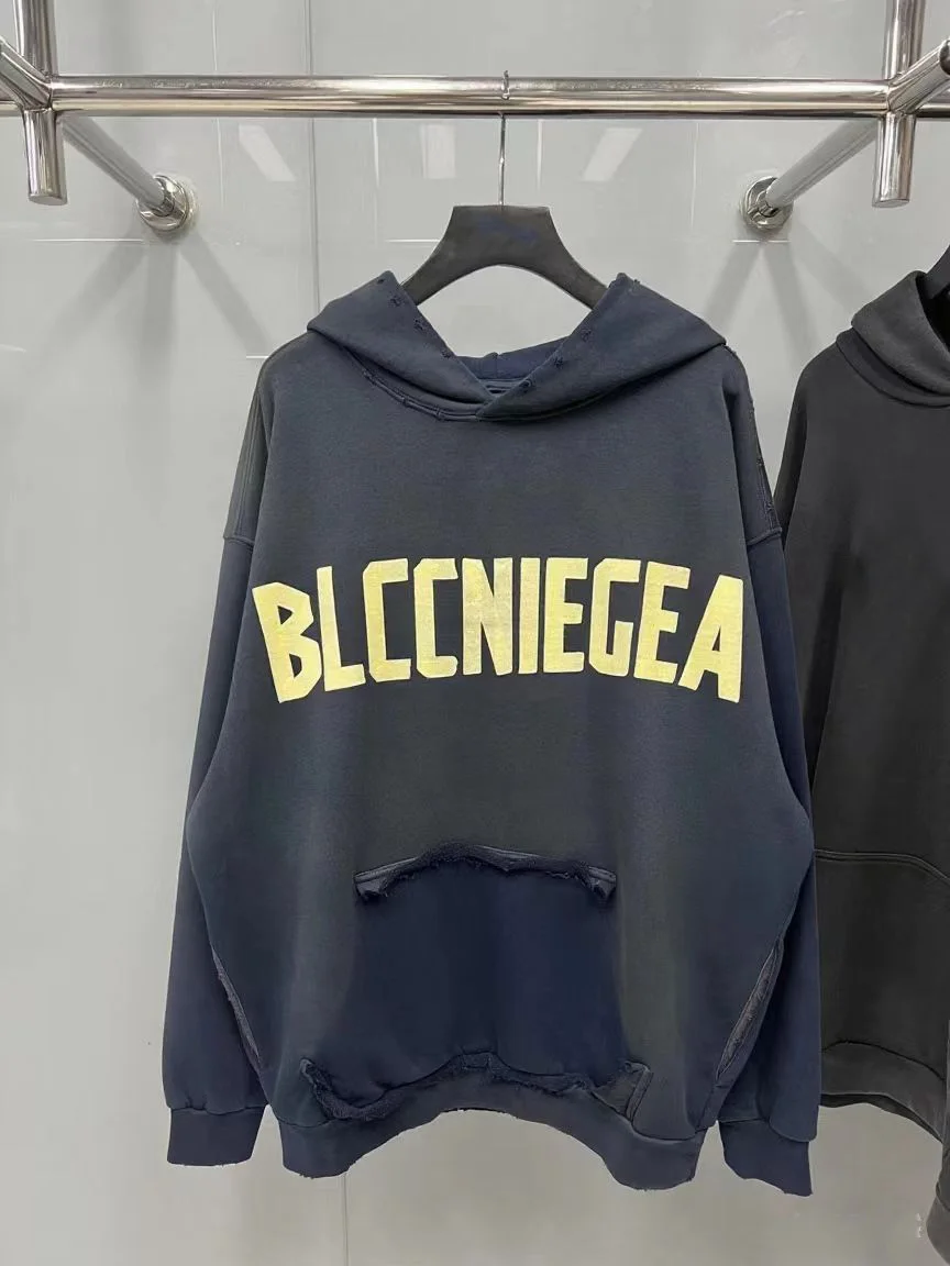 

BLCCNIEGEA Premium High-Quality Fashion Trend Tape Letter Print Pullover Hoodie Loose Fit Cotton Paris B Hoodie Unisex