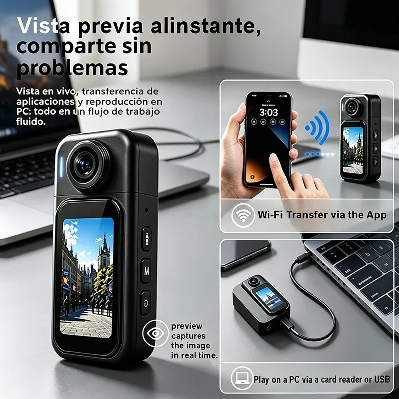 4K WiFi Mini Touch Action Camera 180° Rotation Wearable Body Video Recorder Waterproof Portable Vlog Camera for Surfing Swimming