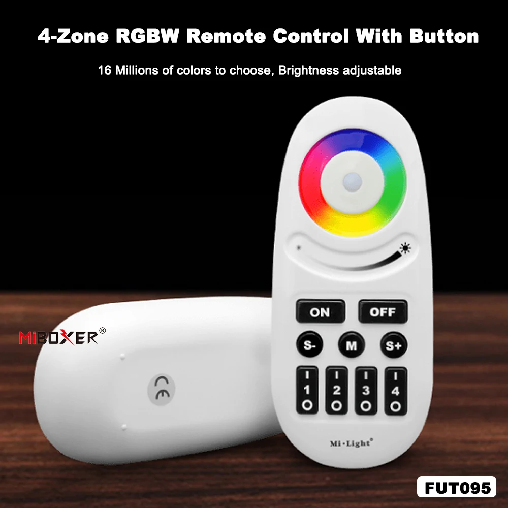 

Miboxer FUT095 2.4GHzRF Button 4 Zone Wireless Dimmer Switch Remote for LED Strip Smart RGB/RGBW Bulb/Lamp/Panel/Controller