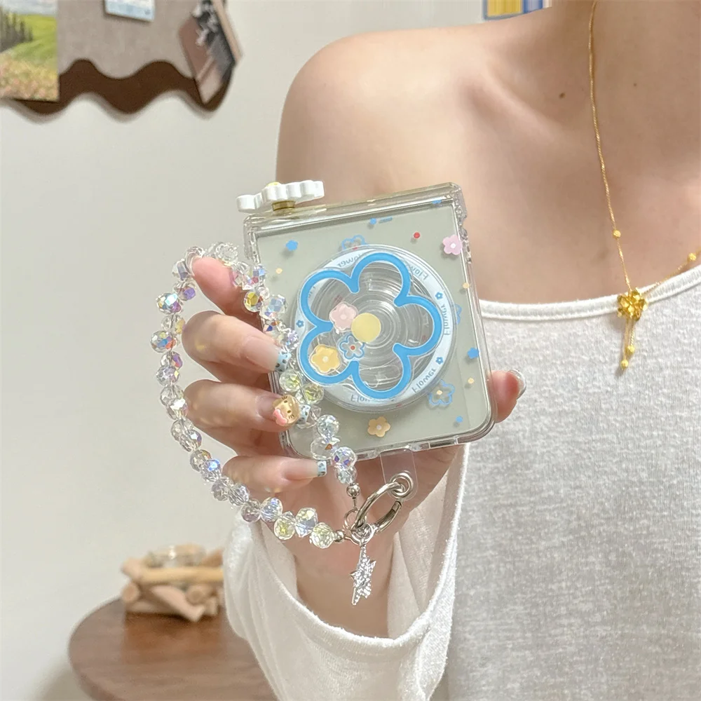 

Korean INS Fashion Flower Magnetic Holder Phone Case For amsung Galaxy Z Flip 7 Flip 6 5 flip 5 7 Cover Rotate Luck Cute Fundas