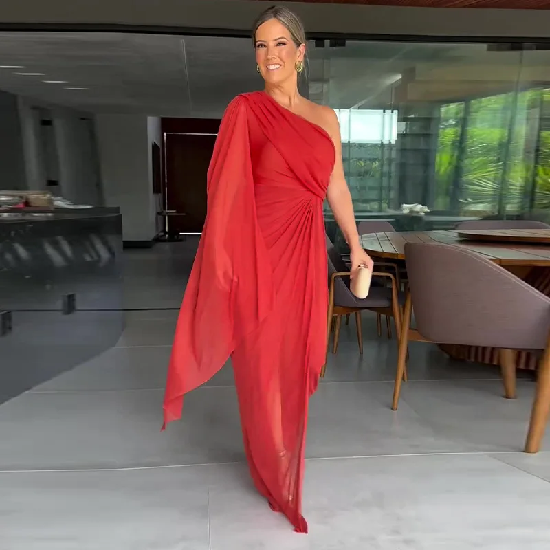 Sexy Etui-Chiffon-Kleid für die Brautmutter, elegant, einschulterig, hoch geschlitzt, bodenlang, Abendkleider 2025, kostenlos individuell gestaltet