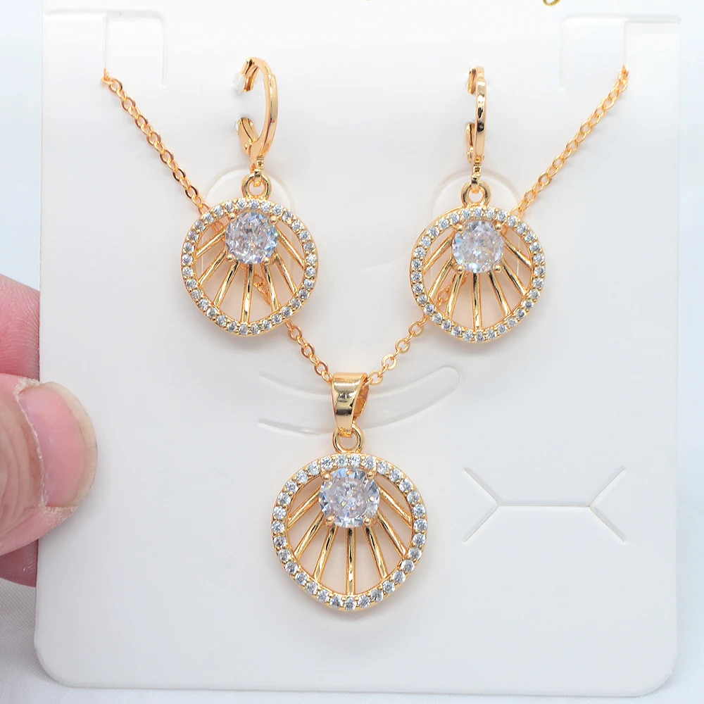 Fashion Gold Color Women Purple Cubic Zirconia Sea Shell Design Jewelry Set