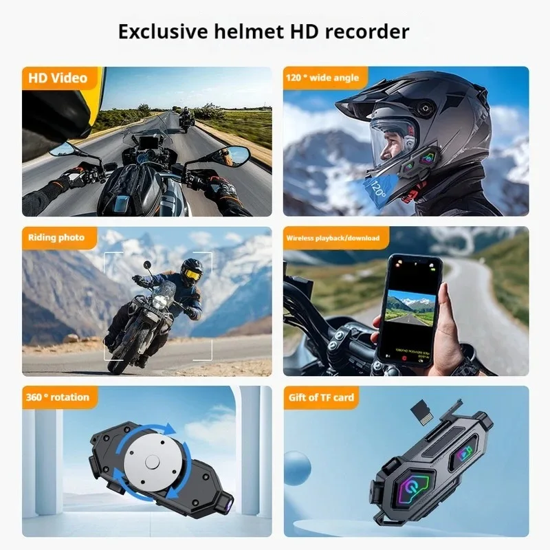 Waterproof and noise reduction 4K HD shooting all-in-one motorcycle intercom helmet bluetooth headset dash cam