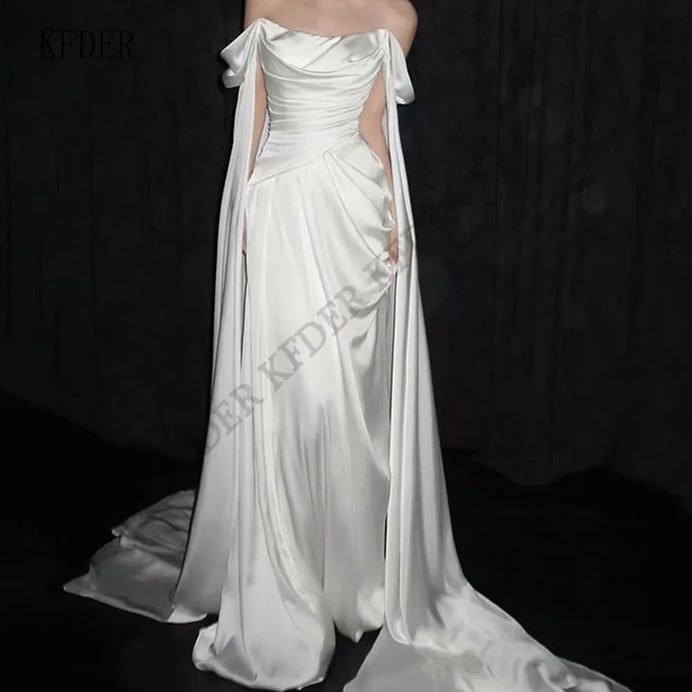 Elegant Wedding Dress Off Shoulder Corset Back Sweep Train A-Line Korea Photoshoot Bridal Reception Gown Custom 웨딩드레스 2026