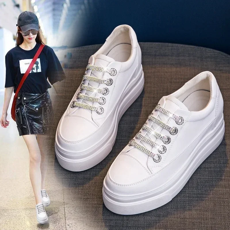 Platform Wedge Sneakers Women Shoes Genuine Leather Lace White Shoes Spring Autumn Summer Shoes Footwear