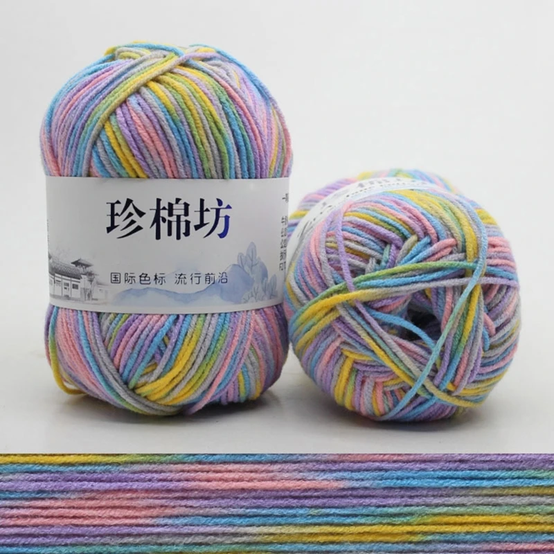 50g/Ball 4 Strand Worsted Milk Cotton Knitting Yarn Tie Dyed Ombre Colorful Crochet Hand-Woven Thick DIY Drop Shipping