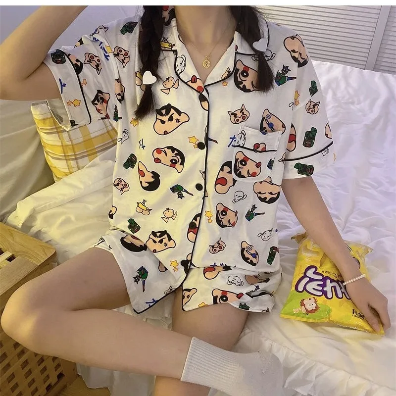 2024 New Kawaii Cute Crayon Shin Chan Pajamas Short Sleeved Shorts Casual Wear Anime Pajama Women Summer Daily Wear Girls Gifts