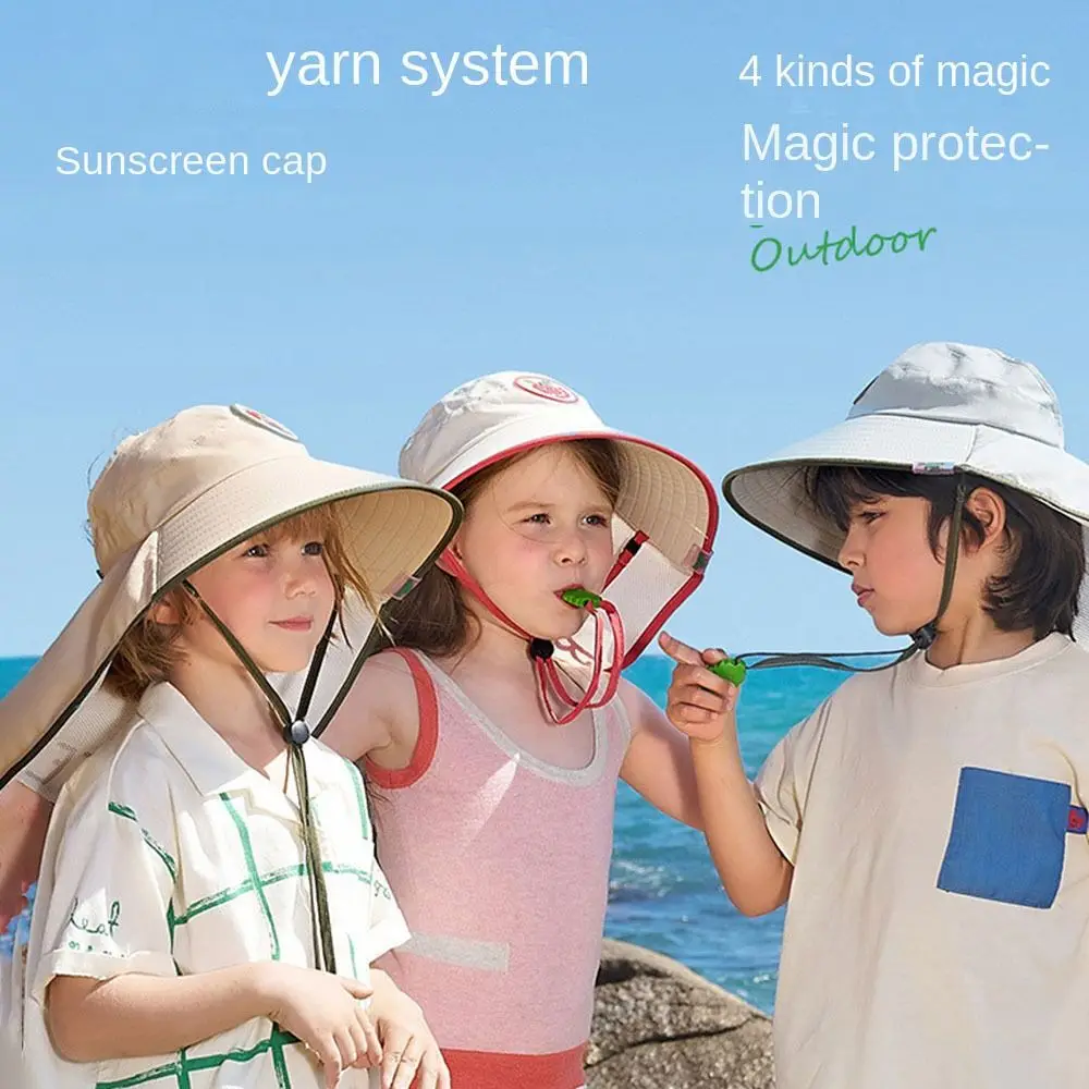 New Sun-Shade Fisherman Hat Children's Sun Protection Hat with Cape with Whistle Sun Hat Adjustable Camping Cap Large Brim Hat