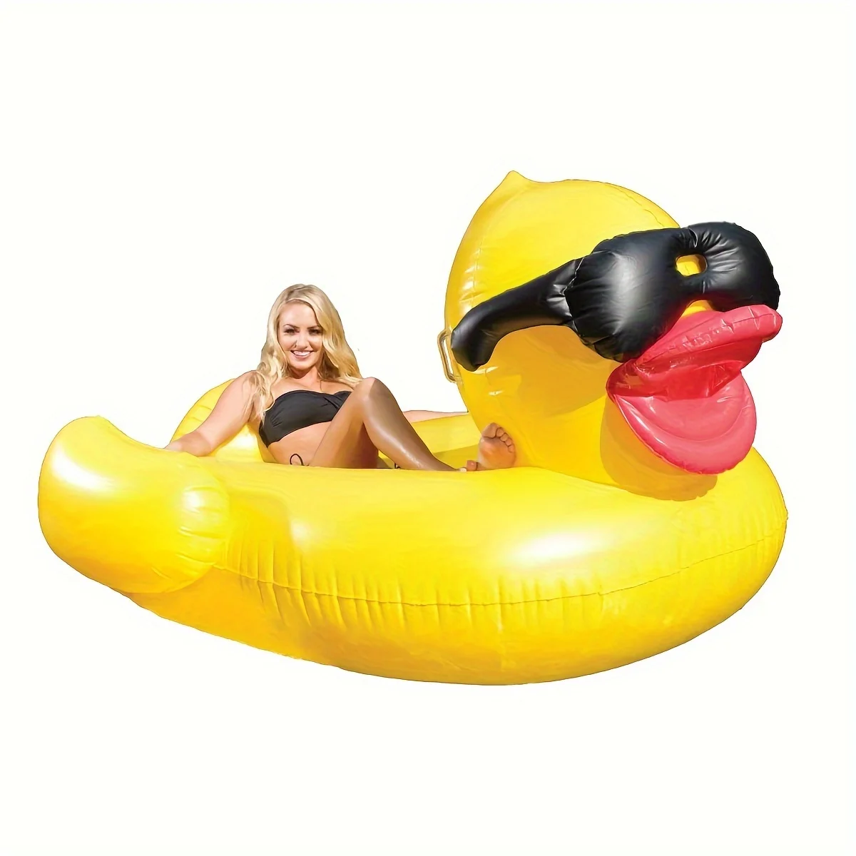 1pc Big Yellow Duck Floating Raft, PVC Inflatable Water Toy With Two Beverage Holders，party，family，pool