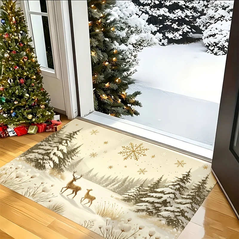 Winter Forest Reindeer Scenery Door Mat home decor cabin front porch camper entry backyard seasonal floor rug  floor mat