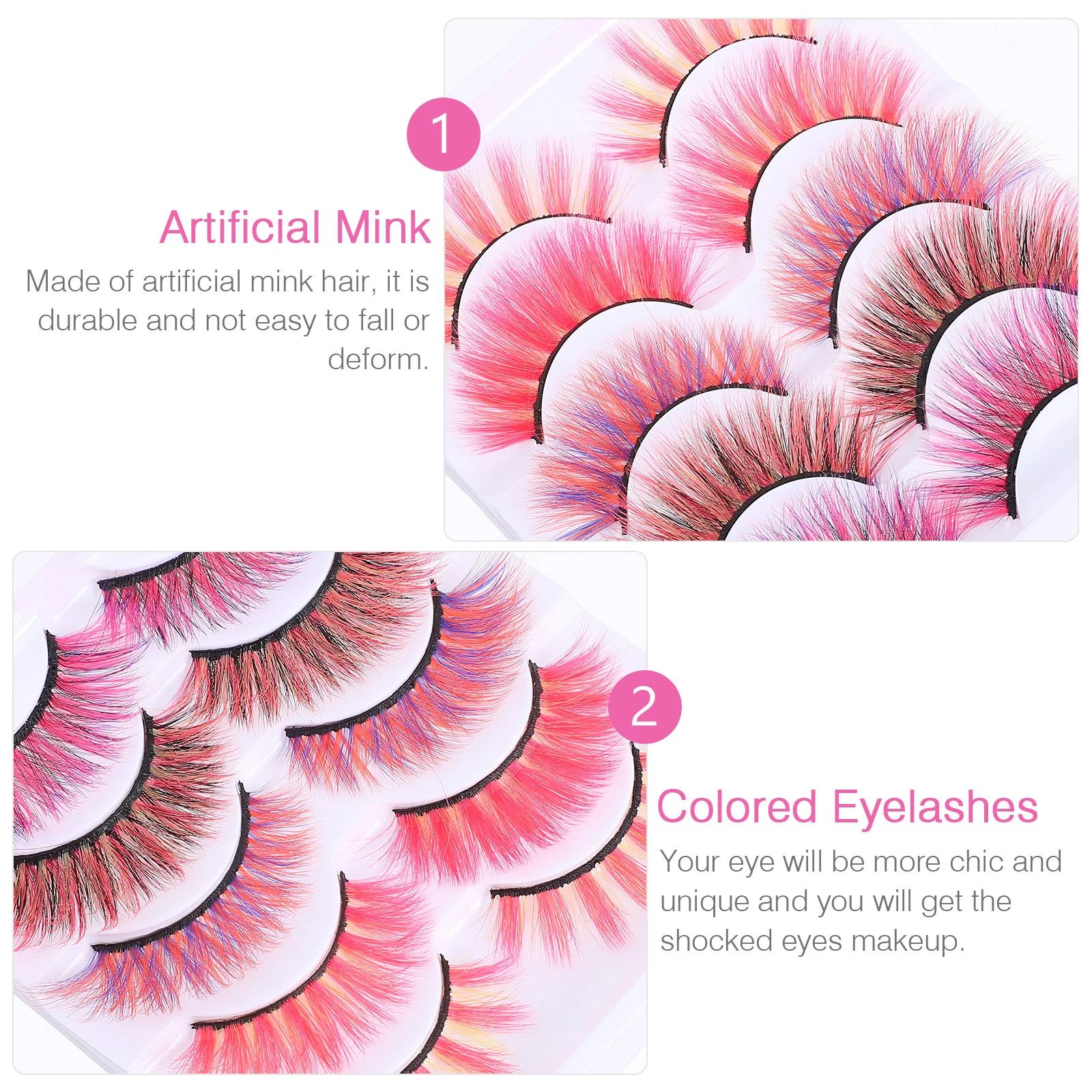 10Pcs Colorful False Eyelashes Dramatic Volume Fake Lashes Comfortable All-Day Wear for Halloween Costume Performance Artificial