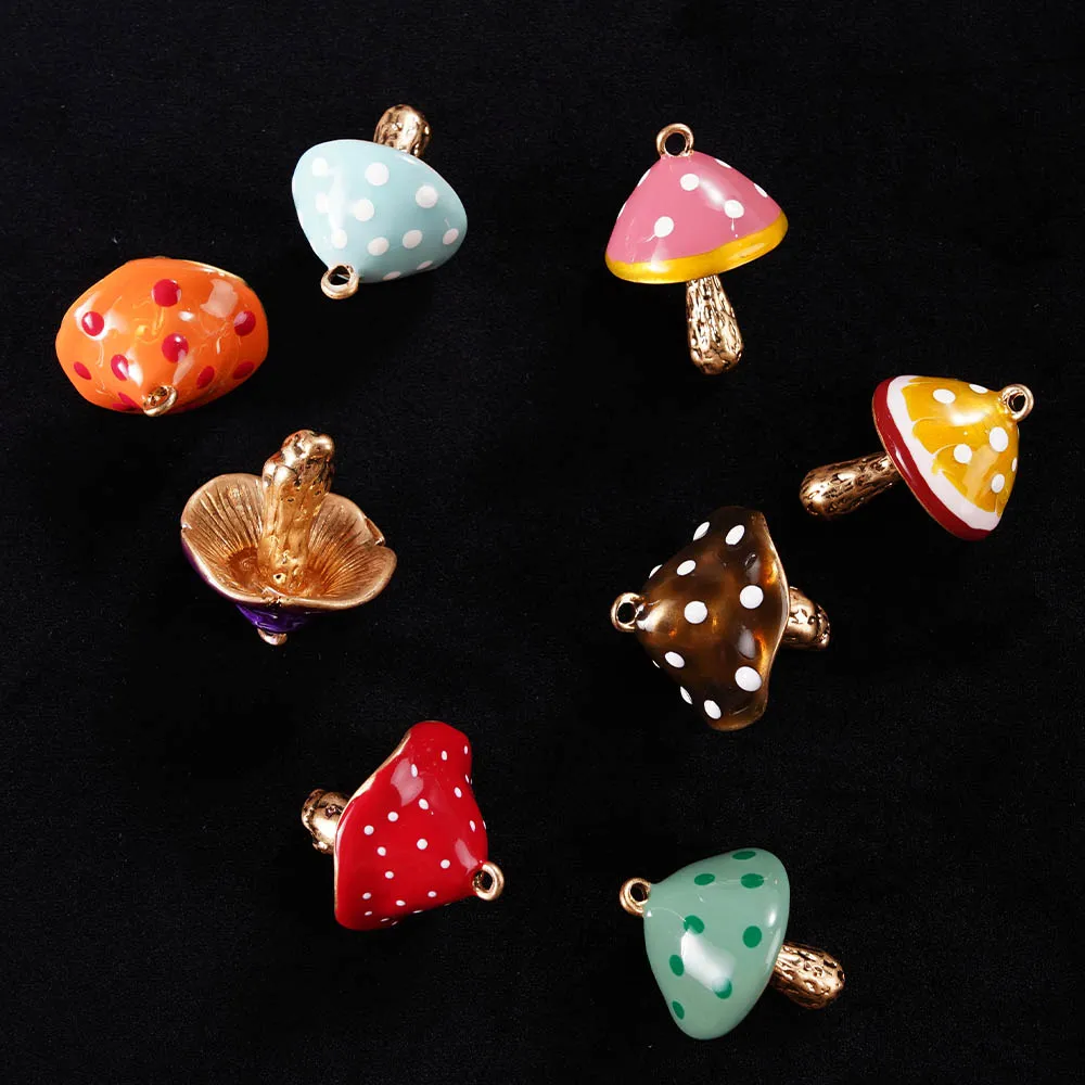 8 pieces DIY Mushroom Epoxy Charms Pendant Metal Stainless Steel Jewelry Making Accessories