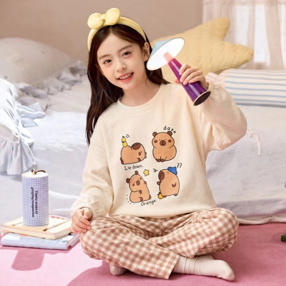 Cute Crayon Shin-Chan Boys and Girls Pajamas for Autumn and Winter Warm Air Layer Set Thick Casual Cartoon Pullover Home Clothes