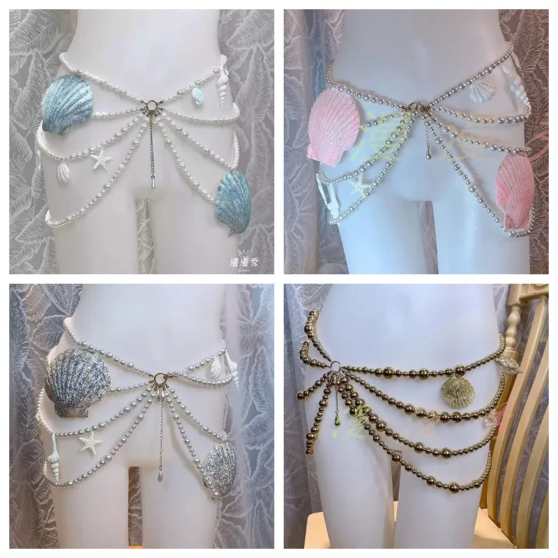 

Customized Multi Layered Irregular Pearl Waist Chain Ocean Series Natural Shell Seahorse Pendant Mermaid Accessory