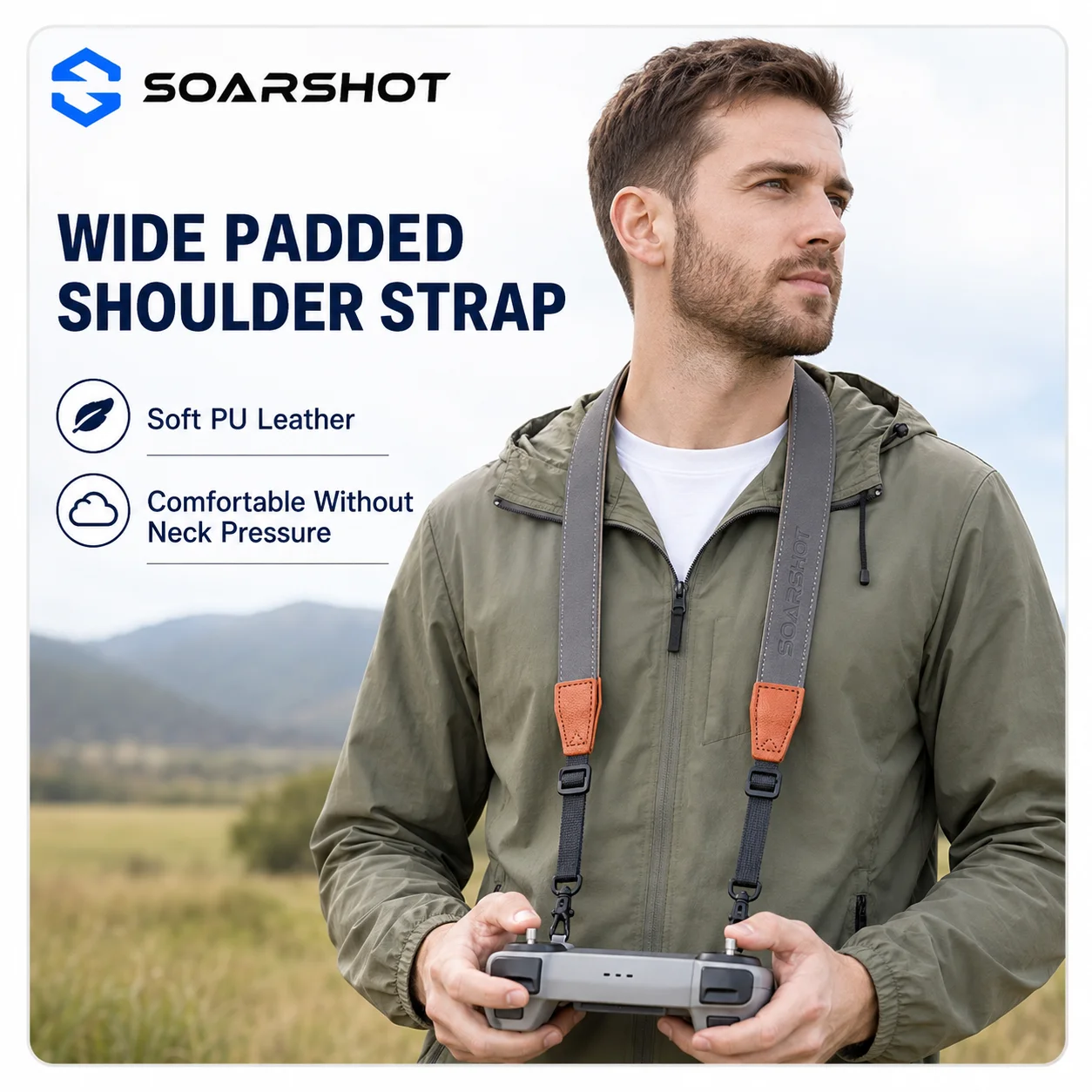 SOARSHOT DRS-625 Adjustable PU Leather Controller Lanyard for DJI RC 2 RC Pro Mini 3 4 5 Pro Air 3S Mavic 3 4 Pro Flip