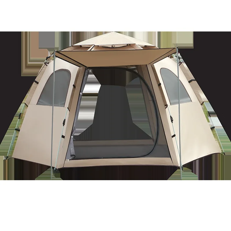 Tent Outdoor Folding Automatic Rainproof Gold Hexagonal Tent Thickened Camping Equipment Park Outing Picnic
