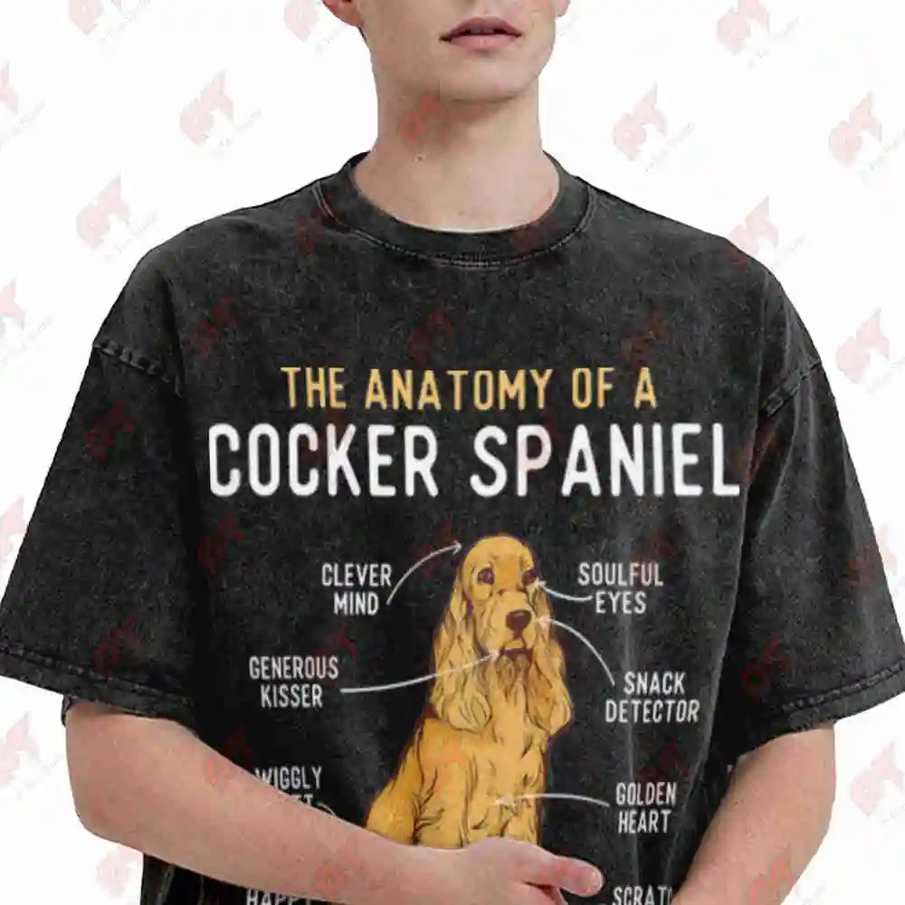 Cocker Spaniel Anatomy Dog Trainer Skeletal Vintage Washed Tee Pure Cotton T-Shirt
