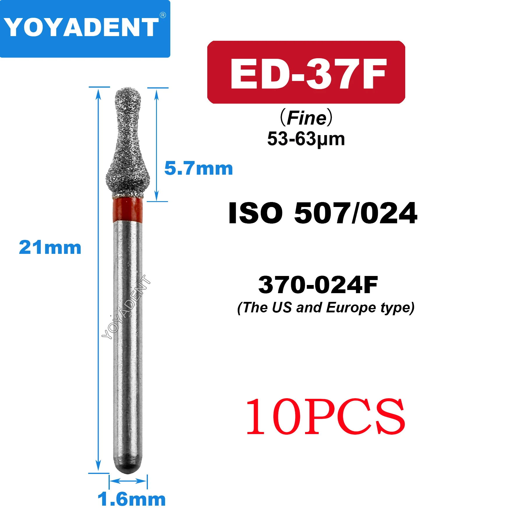 

10Pcs Dental Diamond Burs Special Shape 507/024 For Crown Preparation Tooth Trimming High Speed Handpiece Tool 1.6mm