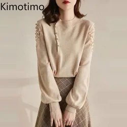 Kimotimo francese elegante scava fuori maglia patchwork maglione a maniche lunghe autunno inverno ufficio moda base pullover lavorato a maglia solido