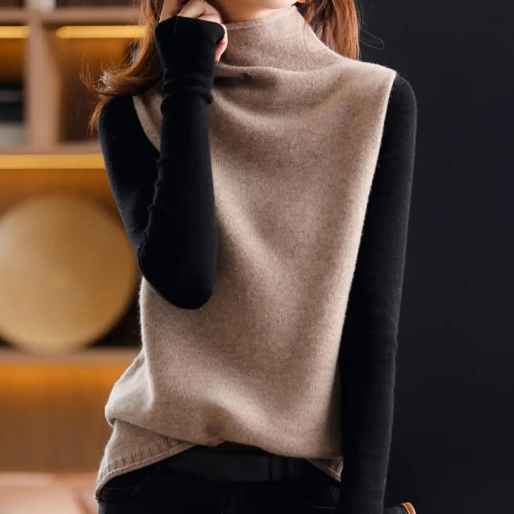 سترة سترة زر الديكور بلون فضفاض دافئ تنفس Coldproof مريح بلا أكمام الياقة المدورة البلوز سترة ل أ