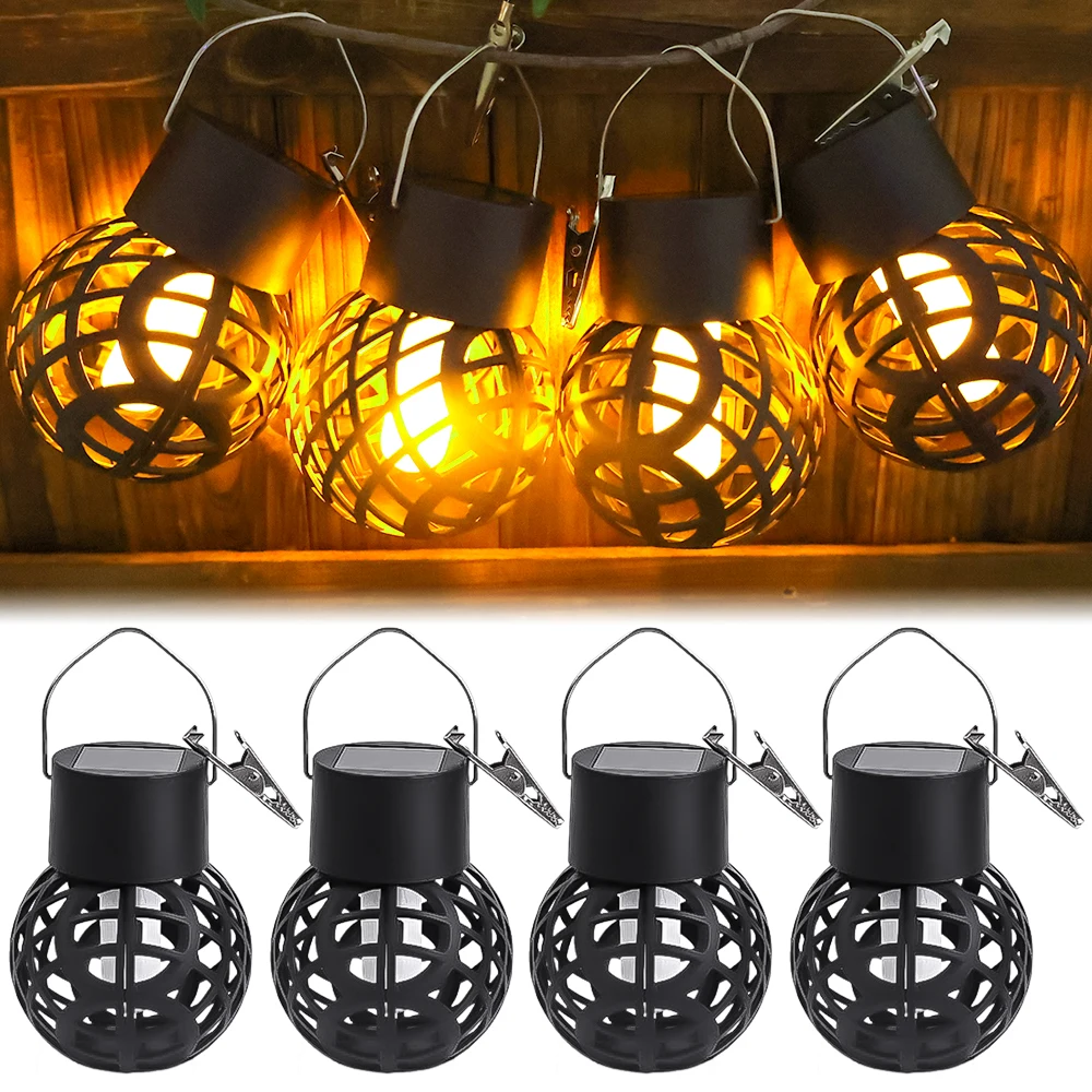 LED Solar Flame Effect Hanging Lantern Simulation Flame Lights Outdoor Garden Yard Path Patio Waterproof Landscape Decor Lamps