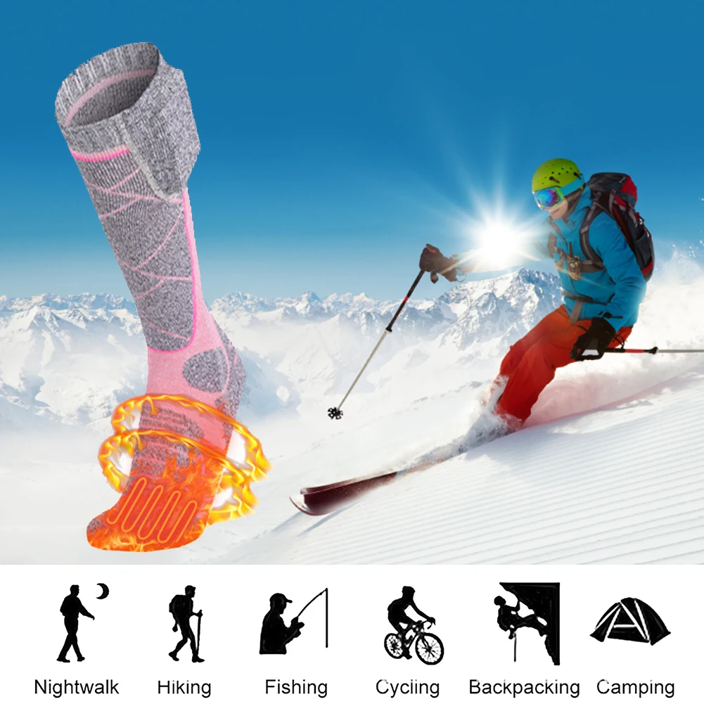 Electric Heating Ski Socks for Men and Women, Full Sole, USB Charging, Warm, Outdoor Cycling, Hiking, Camping, Winter