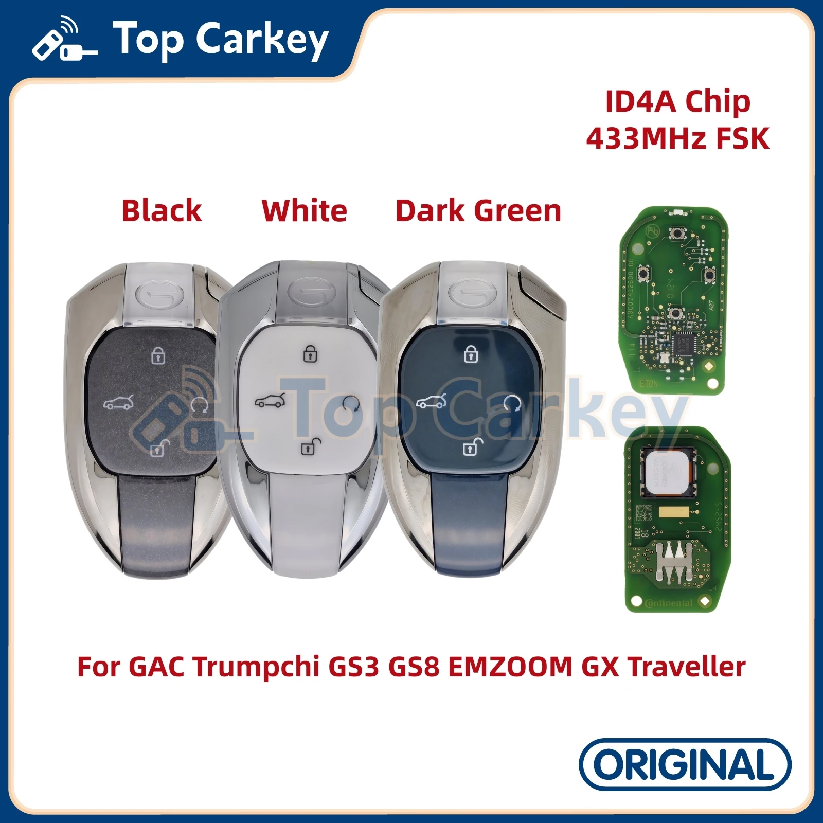 

TopCarkey оригинальный OEM дистанционный ключ 4 кнопки ID4A чип 433 МГц для GAC Trumpchi GS3 GS8 EMZOOM GX Traveler