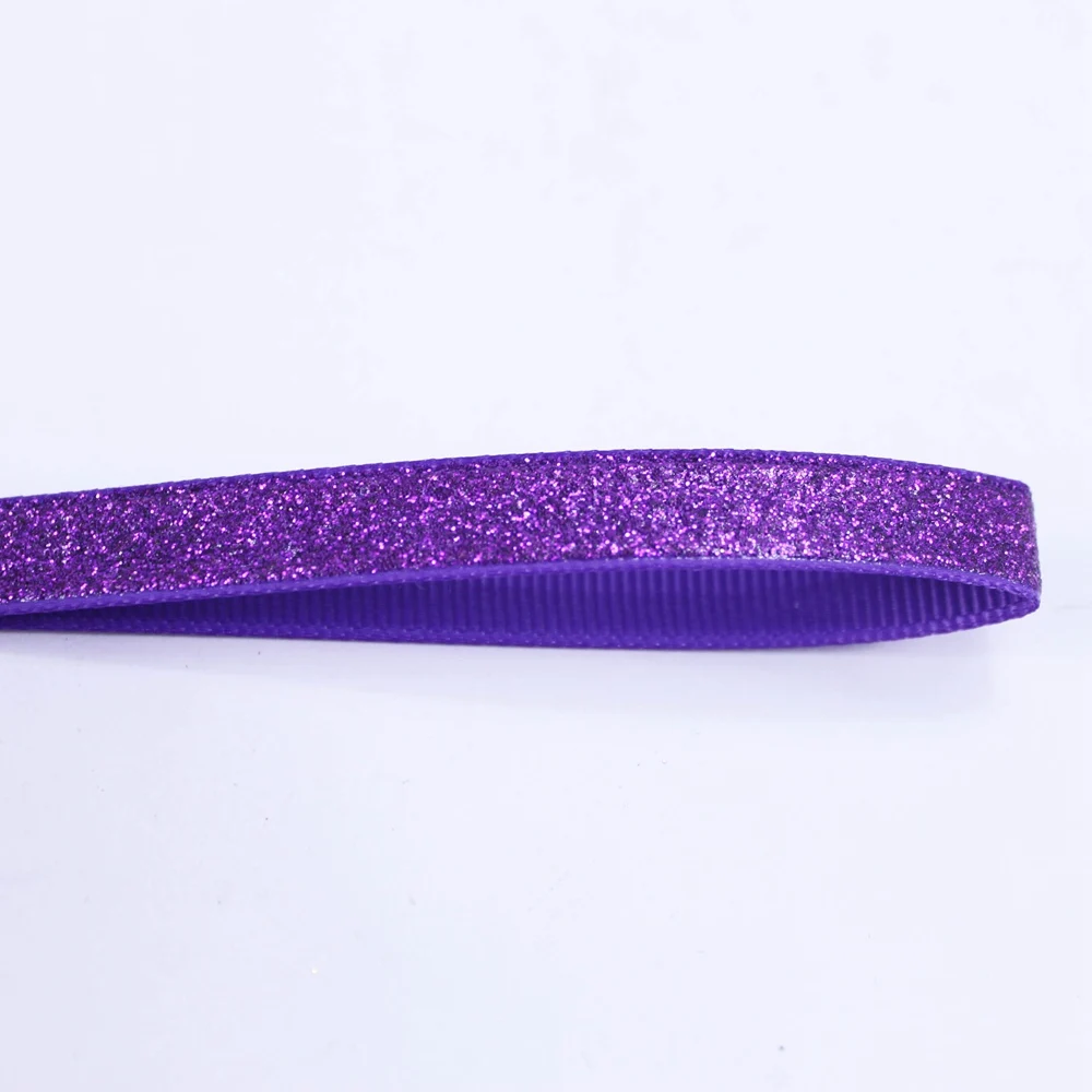 Wholesale 3/8\'\' 9mm Solid Color Full Glitter Sparkle Polyester Grosgrain Ribbon DIY Crafts Hair Bow Sewing Accessories