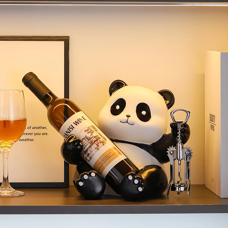 رف النبيذ الأحمر الباندا الإبداعي المجهز بفتاحة الزجاجات، خزانة الطعام الراقية، رف زجاجة النبيذ الأحمر، زينة للزينة