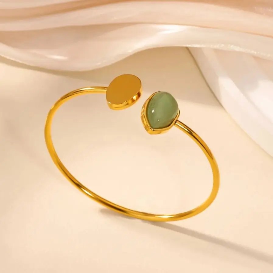 

Stainless Steel Imitation Jade Bangles For Women Gold Color Geometric Opening Bracelet Bangle Party Christmas Jewelry Gifts
