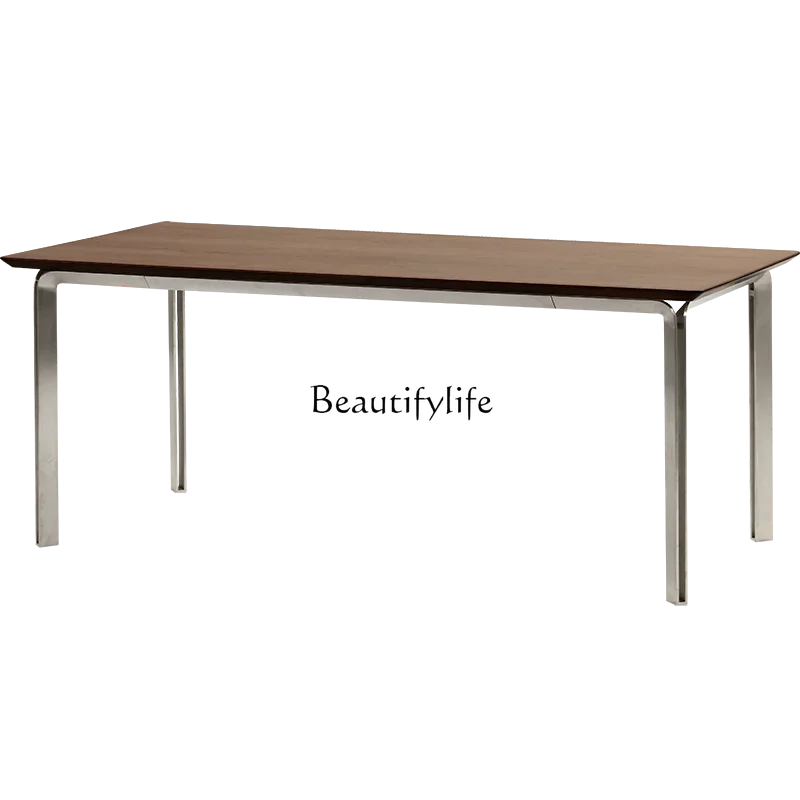 

Nordic Italian medieval minimalist solid wood black walnut stainless steel rectangular dining table