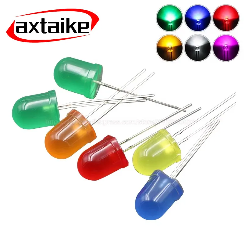 50PCS F10 10MM DIP LED Red Blue Emerald Green Yellow Orange White Light Emitting Diode High brightness Round head Transparent