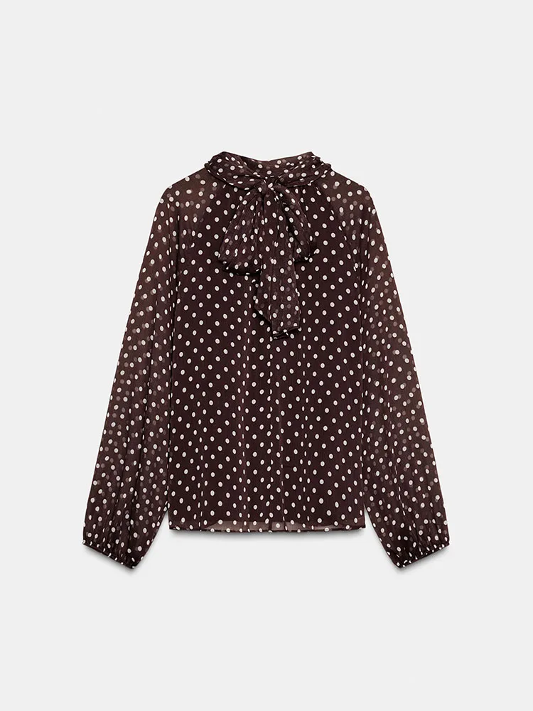 Ele Sweet Long Sve الوقوف طوق البولكا نقطة irt عقدة الديكور وصول جديد المرأة Faion شتاء 2025