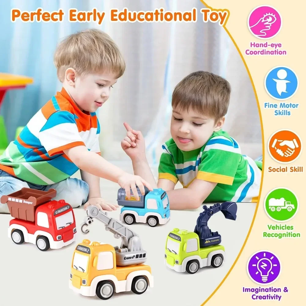 Cartoon Inertial Engineering Car Mini Toys Push and Go Car Boy\'s Engineering Car Excavator Dump Crane Tanker Toy Car for Kids