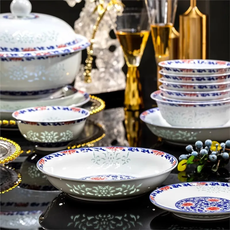 68 pieces glazed medium and high-grade Chinese style, high white porcelain tableware bowl set