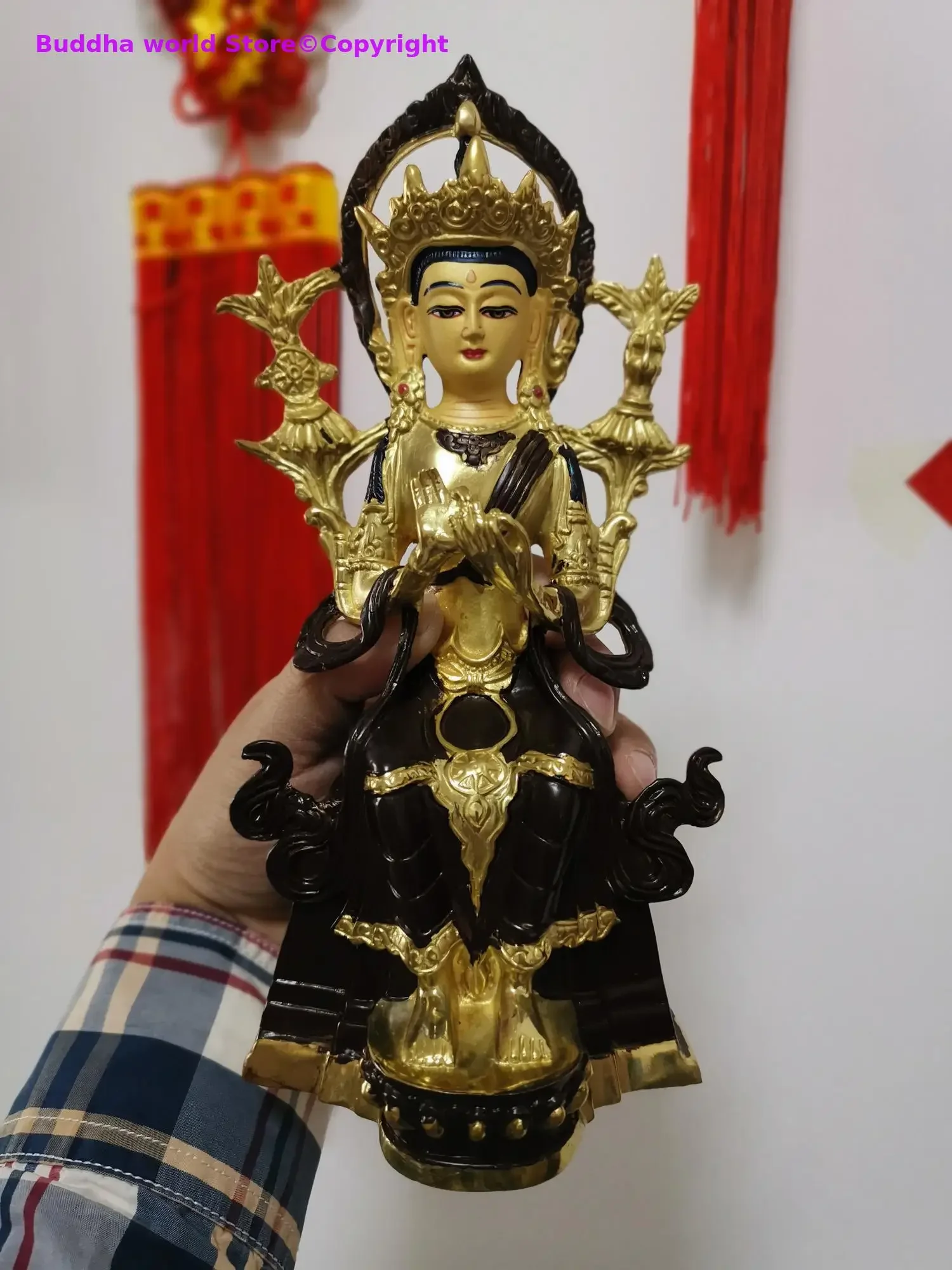 22CM large Asia Tibet Nepal buddha statue Temple all-powerful Maitreya Metteyya buddha Gold plating copper buddha statue