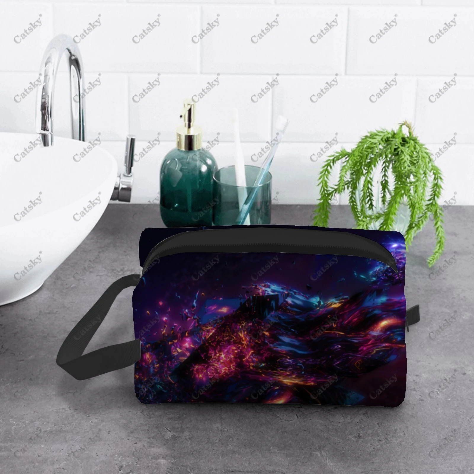 

Цветная косметичка с графическим принтом для женщин, модная косметичка большой вместимости с принтом