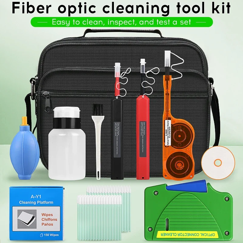 COMPTYCO Fiber Cleaning Tools Fiber Cleaning Kit Fiber Optic FTTH Tool Kit Network Testing Tool with MPO Clean Pen